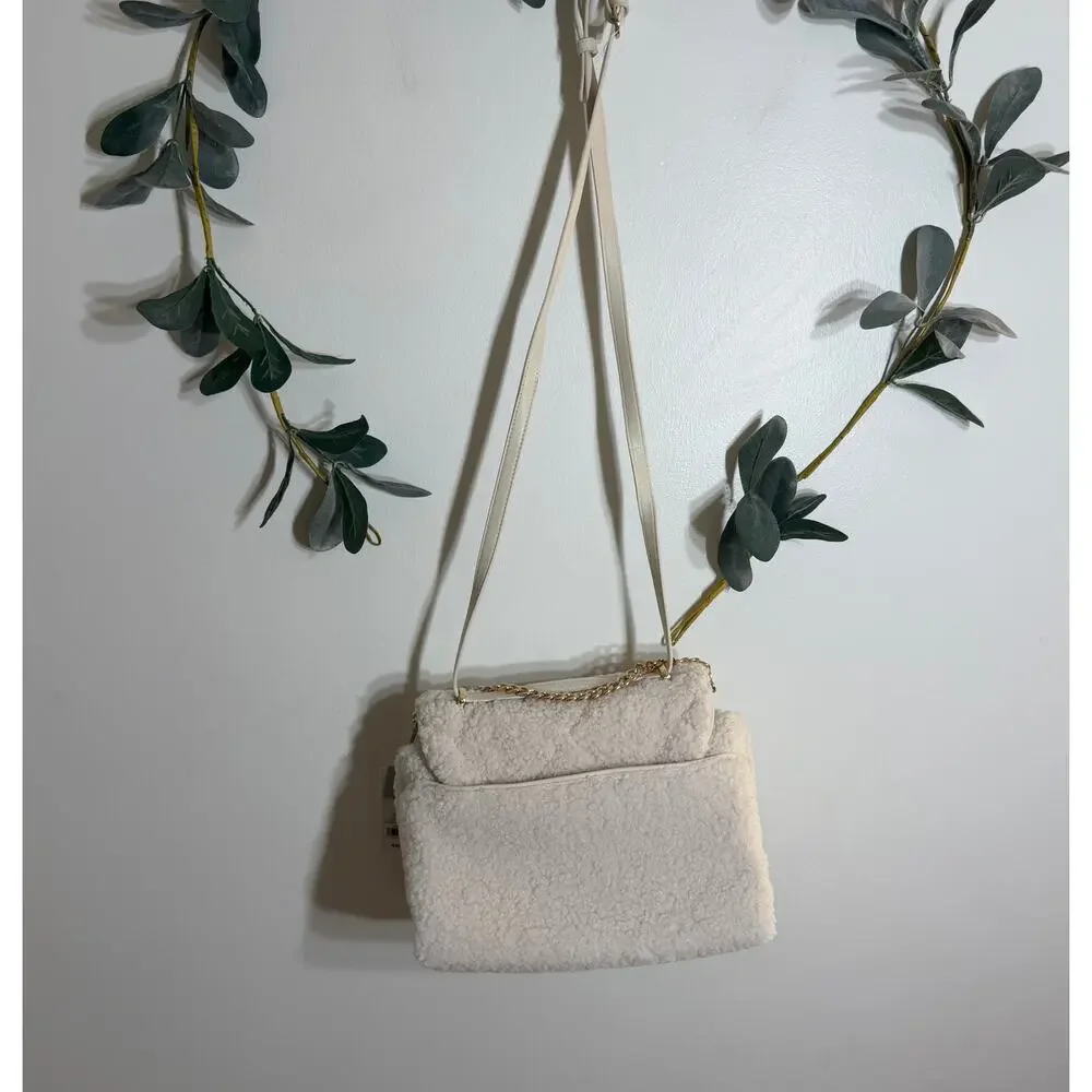 NWT Off White Faux-Shearling Crossbody Bag